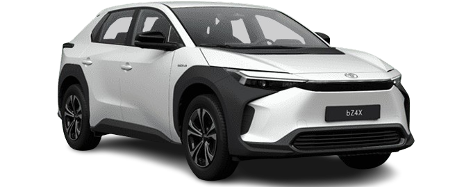 Der Toyota bZ4X in Rot. Er ist nach Rechts ausgerichtet